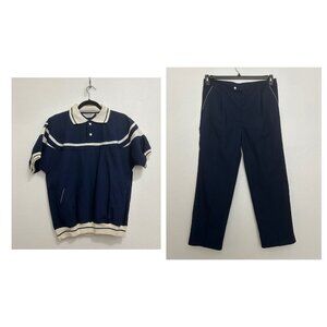 Christian Dior VTG Men’s Blue Banded Waist Polo ‎ Pant Set Size M Grandpa Retro